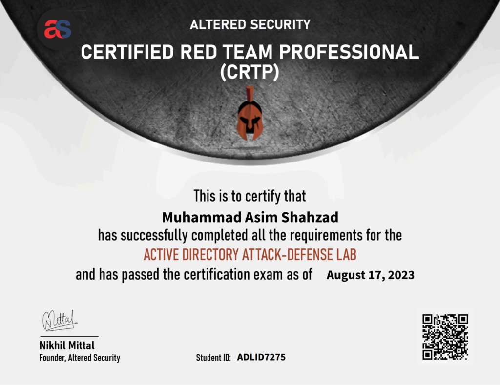 CRTP Certificate